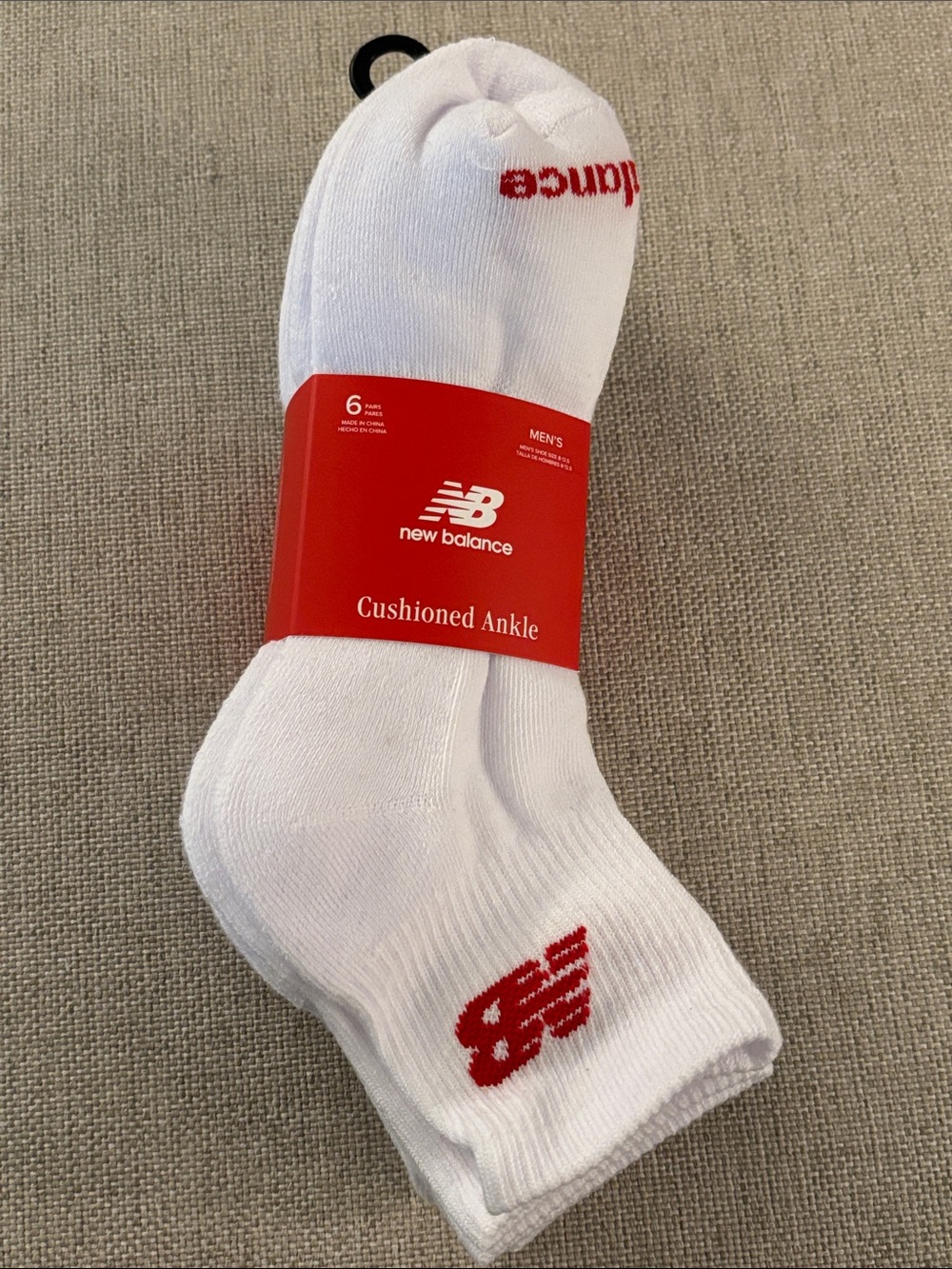 New Balance Cushioned Ankle Socks NWT 6-pack Men's White Red/Blue Logo